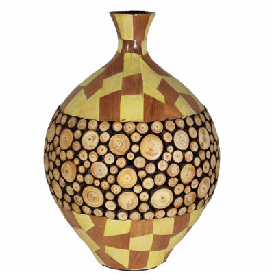 Ceramic-Wood Encrusted Vase, Multicolor