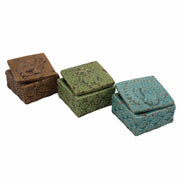Delightful Ceramic Decoration Boxes, Brown, Green And Blue, Set Of 3
