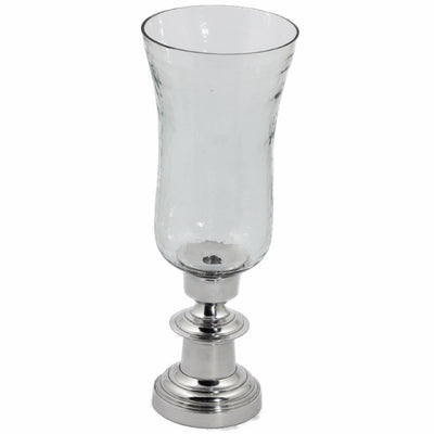 Metal-Glass Clear Hammered Candle Holder, Silver And Clear