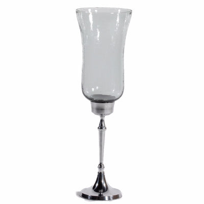 Metal-Glass Candle Holder, Shiny Finish, Silver And Clear