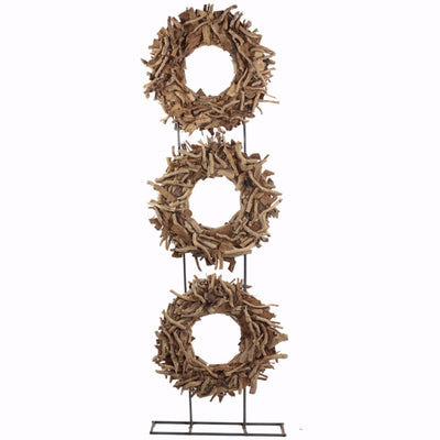 Wood-Metal Tea Root Circle Decoration, Brown