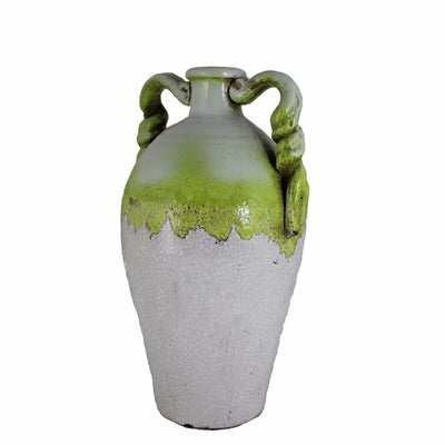 Elegant Ceramic Vase, White And Green