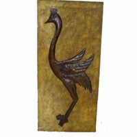 Metal Wall Decor With Ostrich, Yellow And Brown