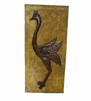 Metal Wall Decor With Ostrich, Yellow And Brown