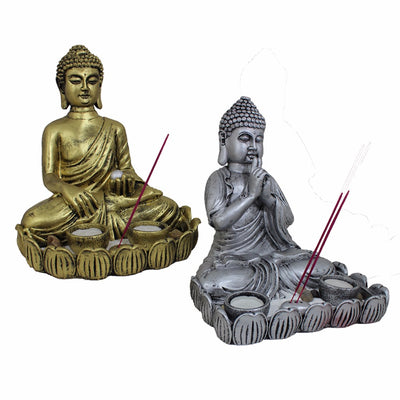 Assortment Of 2 Buddha Statues, Gold And Silver