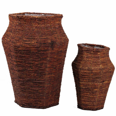 Set Of 2 Stylish Pot Shaped Baskets, Brown
