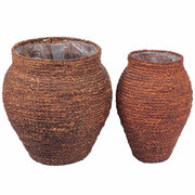 Woven Patterned Sea Grass Baskets, Brown, Set Of 2
