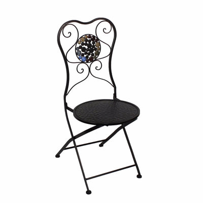 Beautifully Designed Metal Chair With Stones, Black