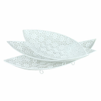 3 Piece Detailed Patterned Metal Tray, White