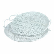 2 Piece Intricate Patterned Metal Tray, White