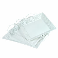 Beautifully Designed Metal Tray With Handle, Set Of 3, White