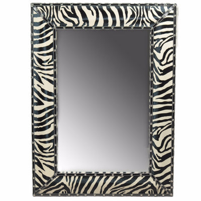 Well Designed Striped Wooden Mirror, Black And White