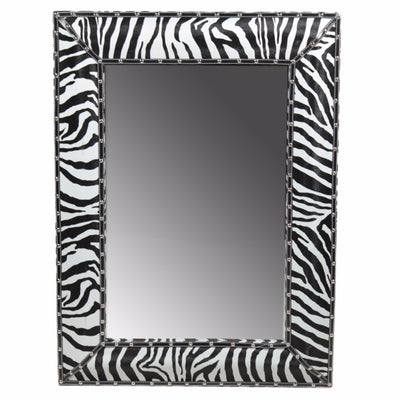 Enchantingly Striped Wooden Mirror, Black And White