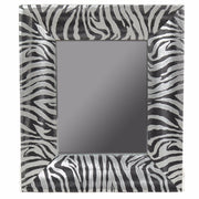 Alluring Striped Wooden Mirror, Black And Silver