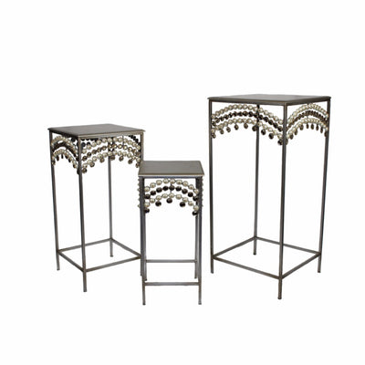 Set Of 3 Resplendent Metalic Accent Table, Silver