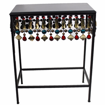 Strikingly Embellished Squared Metallic Accent Table , Black