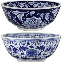 Set Of 2 Ceramic Bowls, Blue And White,