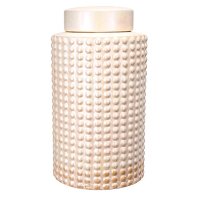 Pimpled Pattern Ceramic Jar With Lid, Peach