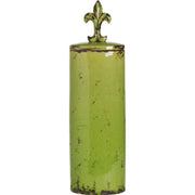 Tall Round Ceramic Jar with Fleur-de-lis Finial, Green