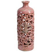 Decorative Ceramic Vase with Cutout Design, Red