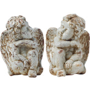 Distressed Ceramic Angel Figurines, Set of 2, Brown