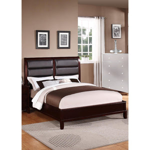 Wooden C.King Bed With Boxed Faux Leather HB, Medium Cherry