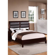 Wooden E.King Bed With Boxed Faux Leather HB, Medium Cherry