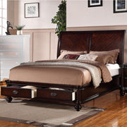 Wooden Cal.King Bed With 2 Under Bed Drawers, Smooth Cherry Finish