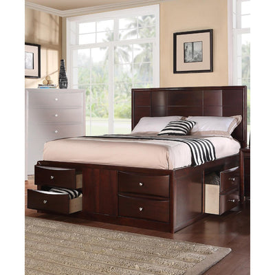 E.King Bed With 6 Under Bed Drawers, Espresso Finish