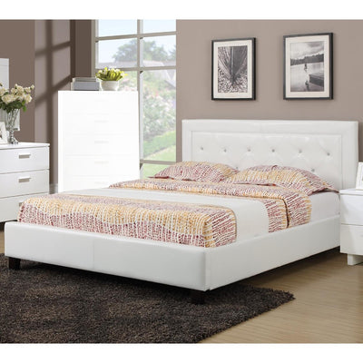 Paneled Queen Bed With Button Tufted HB In Faux Leather, White