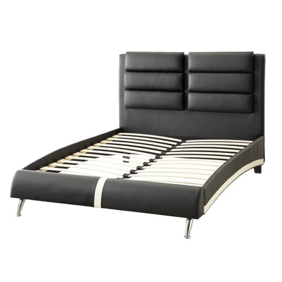 Wooden C.King Bed With Tufted Black Head Board, Black