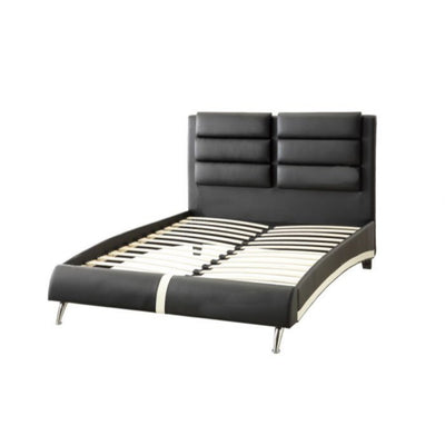 Wooden Queen Bed With Tufted Black PU Head Board, Black