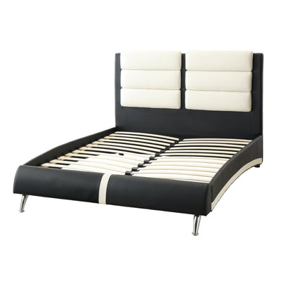 Wooden Queen Bed With Tufted White Head Board, Black