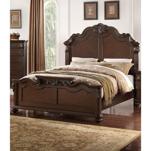 E.King Wooden Bed, Dark Walnut And Veneer Finish