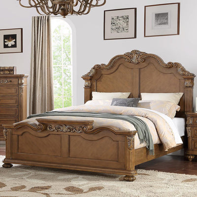 C.King Wooden Bed, Light Brown And Veneer Finish