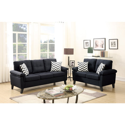 Polyfiber 2 Pieces Sofa Set With Accent Pillows Black