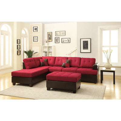 Linen 3 Pieces Sectional Sofa Carmine Red And Brown