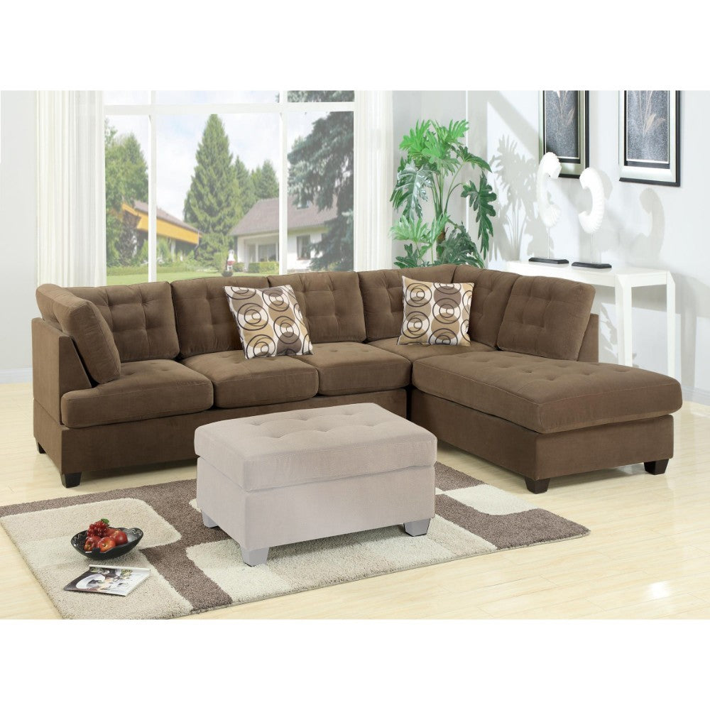 2-Piece Corduroy Sectional Sofa In waffle Suede Truffle