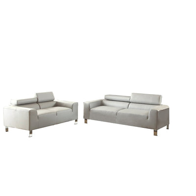 2-Piece Sofa Set In Bonded Leather, Gray Finish