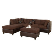 3 Piece Reversible Fabric And Faux Leather Sectional Sofa, Chocolate Finish