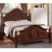 Wooden Cal.King Bed With Circular Floral Design, Cherry Finish