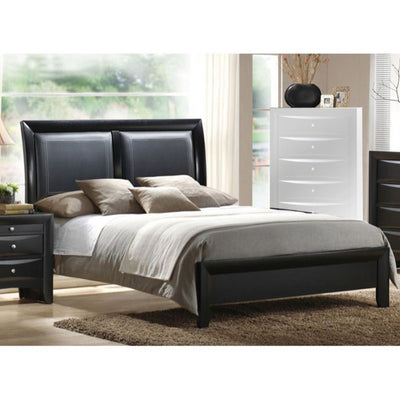 Wooden Queen Bed With Black PU-HB, Gray Finish
