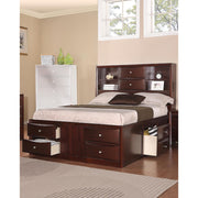 Wooden Bed With Display Shelves & Under Bed Drawers Dark Brown Finish