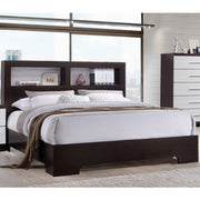 Wooden Queen Bed With Book Case, White And Brown Finish