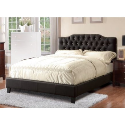 Wooden Queen Bed With PU Tufted Head Board, Black