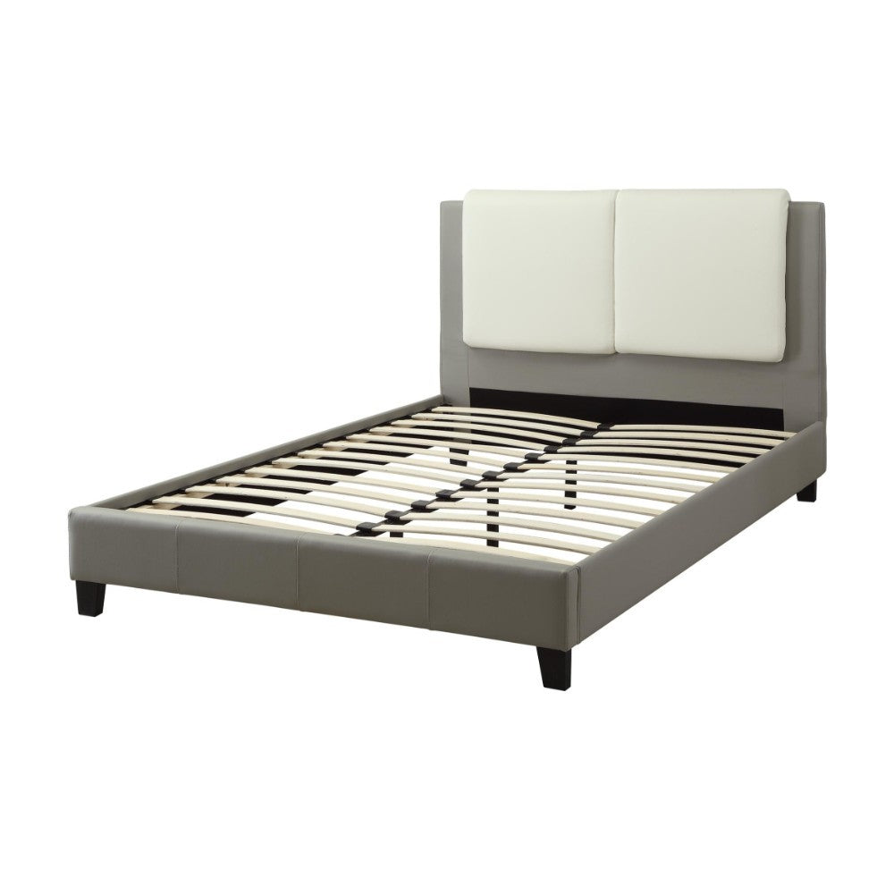 Wooden C.King Bed With PU Head Board, Gray