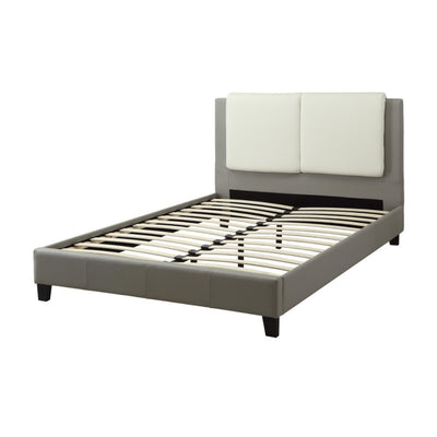 Wooden C.King Bed With PU Head Board, Gray