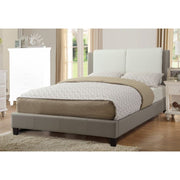 Wooden Full Bed With White PU Head Board, Gray