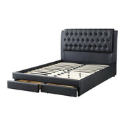 Wooden E.King Bed With Tufted PU Head Board, Black