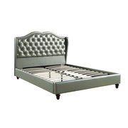 C.King Wooden Bed With PU Tufted Headboard, Silver